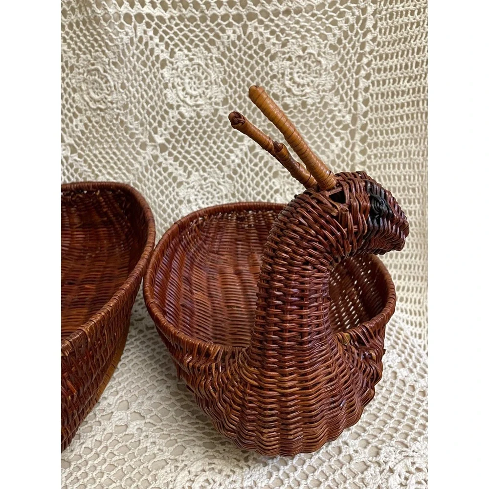 Wicker Deer Reindeer Basket Set Home Decor Brown Vintage FLAWS